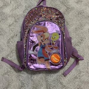 Space Jam Lola Bunny Tweety Looney Tune Squad 17”x12”x5” Backpack Pink